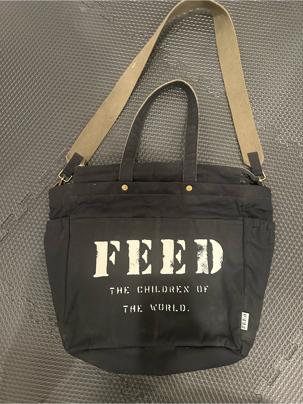 FEED Black Canvas Crossbody Tote Bag with Adjustable Strap